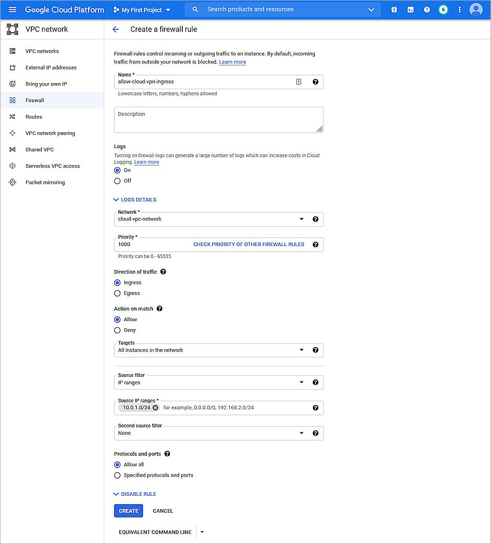 Настройка firewall google cloud platform